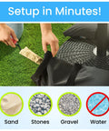 4 Pack Fillable Sand Bags For Umbrella Bases And Patio Stands, Weatherproof Weights setup on grassy area with sand insertion