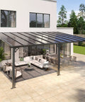 10 Ft By 20 Ft Lean To Gazebo With Hardtop Metal Pergola And Polycarbonate Roof on patio, wall-mounted for outdoor chill