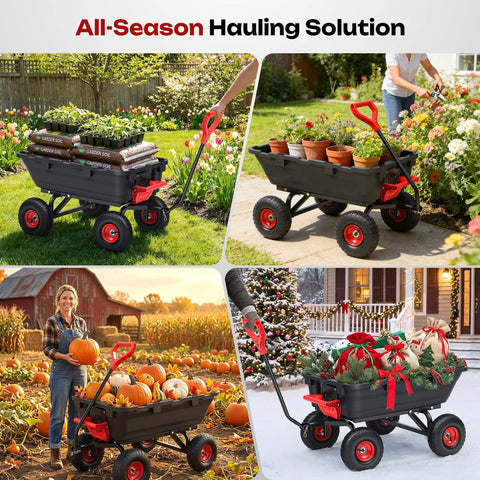 Heavy Duty Garden Dump Cart For Yard Farm And Garden Hauling With 900 Lb Capacity And 10 Inch Non Slip Pneumatic Tires