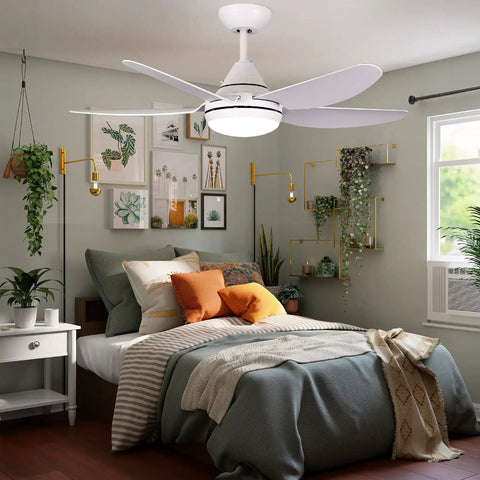 Dope 40 Inch Indoor Ceiling Fan With LED Light Remote Control White Finish above modern bedroom