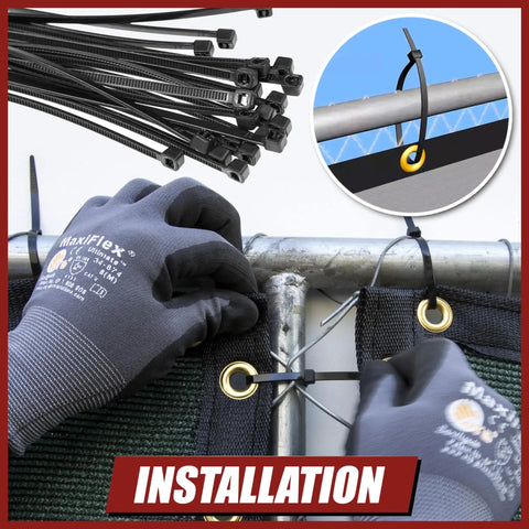 Installation of 4 Foot By 50 Foot Privacy Fence Screen For Chain Link Fences, Heavy Duty Windscreen with bindings and grommets shown