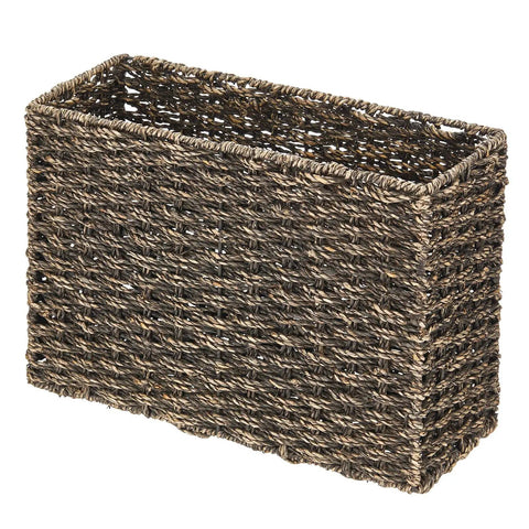 Rustic Farmhouse Woven Seagrass Toilet Paper Holder Basket Large 6 Roll Storage Organizer For Bathroom Counter Or Top Of Toilet Black Wash Finish