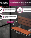 Folding Shower Seat With No Slip Mat For Inside Shower Wall Mounted Teakwood And Stainless Steel Bench Chair For Bathroom And Elderly Assistance
