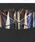 Grab-And-Go Portable Wardrobe Closet Organizer With Hanging Rack, black cover partially open, clothes visible, 60L x 19.5W x 64H