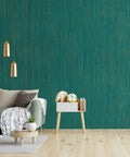 Teal Green Grasscloth Peel And Stick Wallpaper For Walls Self Adhesive Textured Linen Vinyl Covering Waterproof Faux Grasscloth For Home Decor Makes A Boss Wave In Your Space Large 30 By 236 Inches in a modern living room setting with wood flooring and pendant lights.