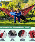 Couple relaxing in a 3 In 1 Portable Outdoor Hammock With Stand And Carry Bag, Heavy Duty Steel Frame, 600 Lb Weight Capacity.