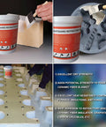 5 lb HeatGuard refractory coating bucket from Amazon shown with ceramic fiber insulation block for forge use in collage.