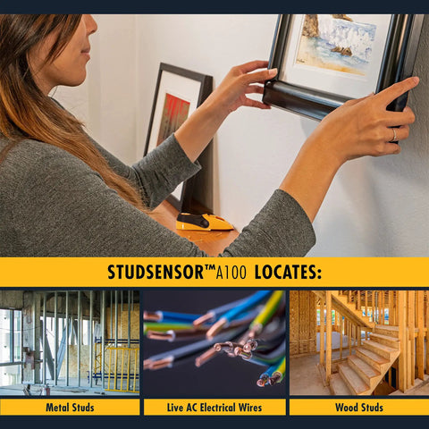 Smart Stud Finder And Wall Scanner With Edge Locating Tech And WireWarning AC Detection used for hanging a picture frame