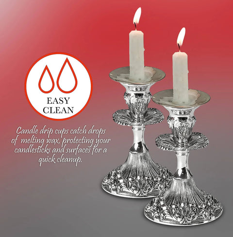 Reusable Metal Candlestick Liners With Drip Guards And Safety Pin Secures Candles Upright, Nickel Plated Bobeches, 2-Pack