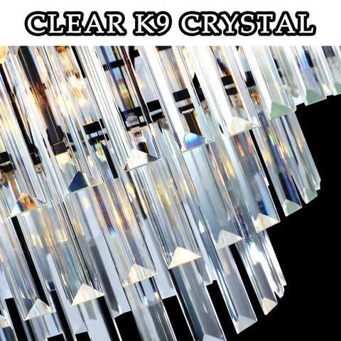 Close-up of real K9 crystals on the Black Finish 3-Tier Crystal Chandelier Showstopper Lighting Fixture With Real K9 Crystals