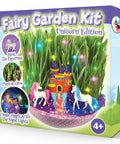 Unicorn Fairy Garden Kit With Light Up Terrarium For Girls Ages 4 To 12, featuring unicorns and castle figures in a glowing terrarium.