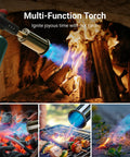 Powerful Propane Kitchen Torch For Searing Steak, Grilling And BBQ, Adjustable Flame in use for lighting campfire and cooking.