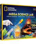 Box of All In One Mega Science Lab Kit with Earth science, chemistry, and magic projects for kids, featuring erupting volcano and test tube.