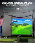 Backyard Golf Practice Net Cage 10x8 Ft Enclosed Swing Zone with golfer and net dimensions visible
