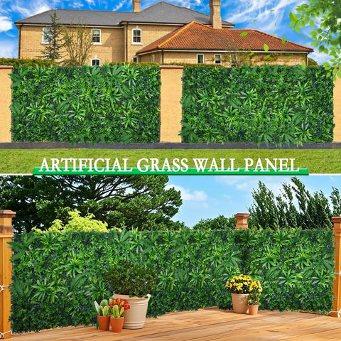 12 Pack 20x20 Grass Wall Panels Set For Indoor Outdoor Decor UV Protected Artificial Hedge Backdrop Privacy Fence Screen Realistic 3D Greenery Wall With 5 Inch Leaves For Gardens Weddings Parties No Fuss Easy Setup