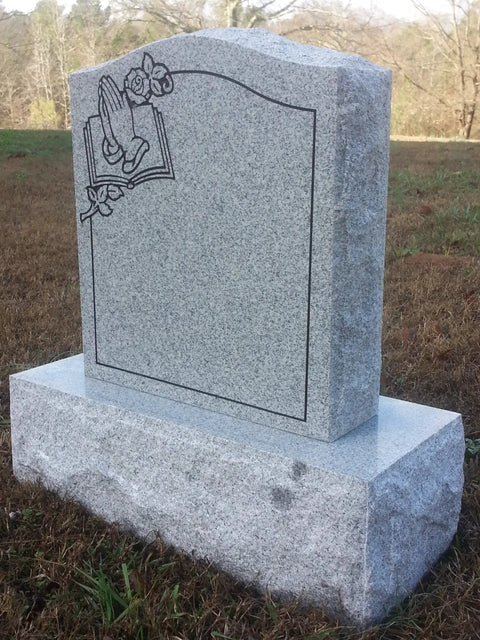 Granite Headstone Die And Base Set For Upright Cemetery Monument With Custom Engraving Polished Serpentine Die And Base Multiple Design Options Bible With Praying Hands And Flowers