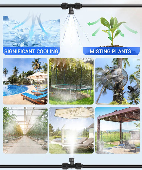 Outdoor Misting System For Patio Cooling, 30Ft Run With 22 Nozzles, Perfect For Backyard Watering, Trampoline Fun