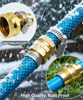 Durable Garden Hose Repair Kit For 3/4 And 5/8 Inch Hoses With Rust Resistant Aluminum Male Female Connectors, Stainless Steel Clamps And Extra Washers To Fix Leaks Fast On Faucets Or Sprinklers.