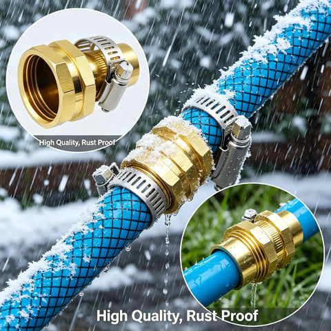 Durable Garden Hose Repair Kit For 3/4 And 5/8 Inch Hoses With Rust Resistant Aluminum Male Female Connectors, Stainless Steel Clamps And Extra Washers To Fix Leaks Fast On Faucets Or Sprinklers.
