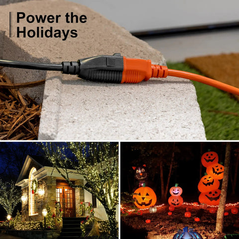 Outdoor Extension Cord 15 Feet Grounded Heavy Duty 16 AWG 3 Prong ETL Listed Black used for holiday decorations