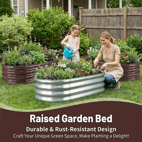 Galvanized Raised Garden Bed Kit 4x2x1 Ft Outdoor Oval Planter Box For Vegetables, Flowers, Herbs And Fruits in garden