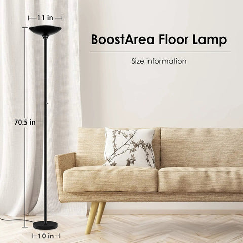 Torchiere LED Floor Lamp 70 Inch Tall Stepless Dimmable Pole Lamp With 3600 Lumens At 3000K Warm Light Rotary Dial Switch