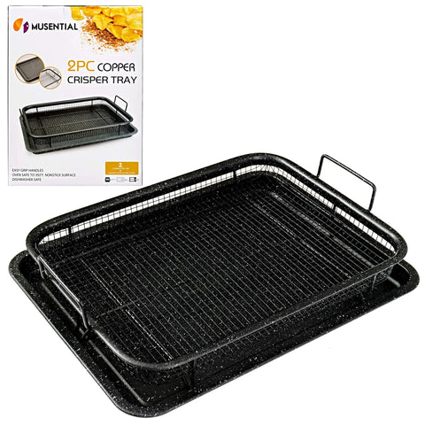 Non-Stick Air Fryer Tray Bakeware Set for Oven 13 by 9 Inch Two Piece with Crisper Pan and Cookie Sheet, black