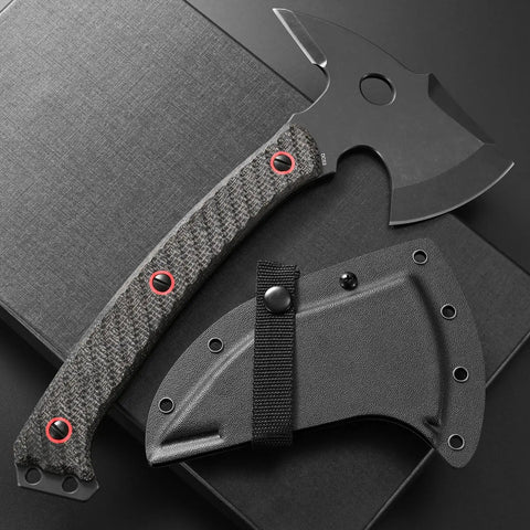 Beast Of A Camping Axe For Bushcraft And Survival With DC53 Steel Blade And Micarta Handle Full Tang Hatchet Great For Hiking Hunting Wood Splitting Chopping And Outdoor Prep With Durable Kydex Sheath.