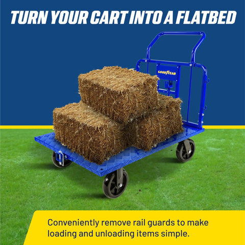 Heavy Duty Goodyear Cargo Trailer With 1200 Lbs Capacity, Aluminum Utility Cart transporting bales on flatbed design.