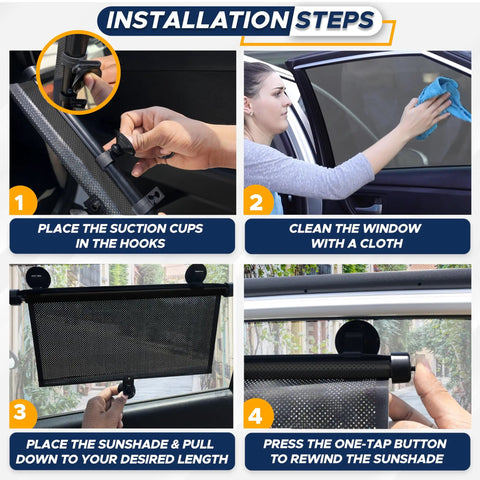 Installation steps for Two Pack Car Window Shade For Back Seat Protects Kids Pets And Passengers From Sun Glare And Harmful UV Rays