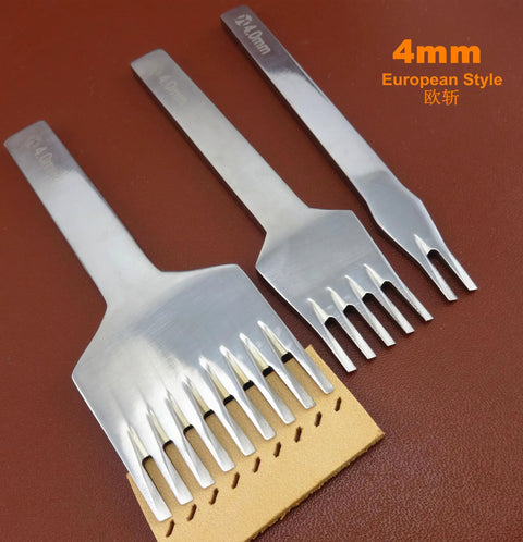 Leather Craft Prong Chisel Set 3 Pack 4mm Angled Hex Flat Head European Style Wavy Stitching Punch Tools on leather