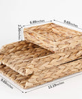 Water Hyacinth Paper Tray Organizer 3 Piece Desk Set For Home Office Open Front Mail Sorting Trays Active File Storage And Woven Basket For Pens Keys And Everyday Essentials Easy No Fuss Desk Organization with visible dimensions.