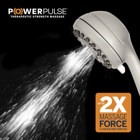 High Pressure Powerpulse Massage Handheld Shower Head With 7 Spray Settings And 5 Foot Hose Brushed Nickel Delivers 2X Massage Power