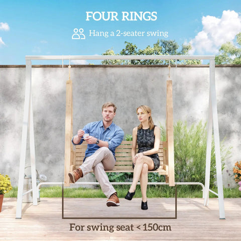 Heavy Duty Metal Porch Swing Stand For Outdoor Use 528 Lb Weight Capacity A Frame Hanging Chair Stand For Backyard Patio Lawn Playground White Stand Only supporting two people on swing