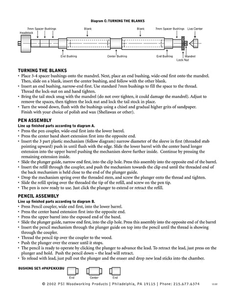 Diagram for Dope Gun Metal Slimline Pro Gel Writer Click Pen Kits For Woodturning Crafter assembly instructions and turning process.
