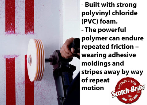 Large Area Vinyl Decal Eraser Wheel For Metal Surfaces Removes Graphics, Striping Tapes Quickly With 8 Inch Diameter And 5/8 Inch Arbor
