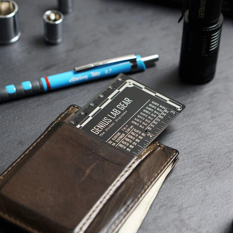 Pocket Engineer Mini Tool Set Metal Ruler Protractor Compass 3 Inch Metric and Imperial Scale Card Sized Engineering Multitool in wallet
