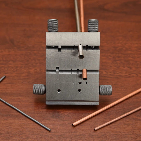 Swiss Style Miter Cutting Vise Jig Forged From Hardened Steel Measures Three Point Seven Five Inches To Bang Out Sharp Forty Sixty And Ninety Degree Bends On Wire And Tubing While Serving As A Rock Strong Filing Vise For Your Daily Metalworking Grind