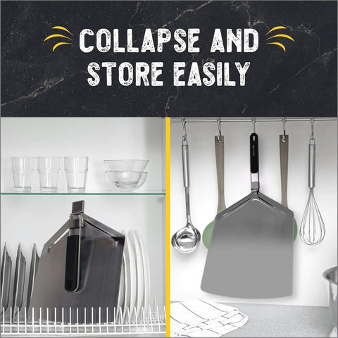 Extra Large Stainless Steel Pizza Peel With Folding Handle For Indoors Or Outdoors Ovens Dishwasher Safe Metal Pizza Paddle 13 Inch By 15 Inch in dish rack.