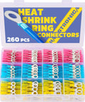 Heat shrink ring connectors kit in a clear case; pink, blue, and yellow insulated terminals, 260 pcs