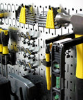 Extra Sturdy Galvanized Pegboard Tool Board Panel 16 By 32 Inches Horizontal Mount with tools organized on metal panel.