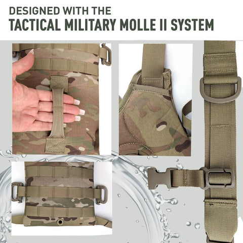 Multicam MOLLE Hydration Carrier For Tactical Backpacks Three Liter Water Bladder Compatible nylon straps and buckles details