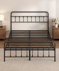 Zero Creak Full Size Metal Bed Frame With Heavy Duty Steel Construction Headboard And Footboard Ready in black, showcasing a streamlined design.