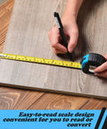 20 Pack Easy Read Measuring Tapes 12 Ft Retractable With Pause Button And Lock For Pros And DIYers, blue casing on wood
