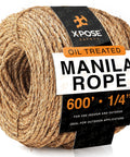 Heavy Duty 1/4 Inch 600 Ft Three Strand Manila Rope For Nautical Decor, Crafts, Porch Columns, Outdoor Pole Wrap, And Tree Swings