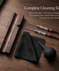 All In One Fountain Pen Care Kit With Black Walnut Pen Rest Two Ink Filling Tools Premium Cleaning Cloth And Rubber Cleaning Bulb
