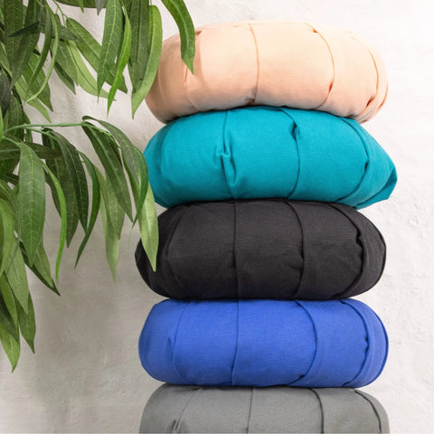 Zafu Yoga Meditation Cushion With Washable Cover And Buckwheat Filling Soft Round Cotton Floor Pillow For Meditation Pranayama And Stress Relief Turquoise Color Cozy Ergonomic Vibe For Home Studio Or Yoga Room, stacked cushions