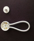 8-Inch White Shock Cord And Fastener Clips For Canvas Covers, 4 Pack, Marine-Grade Bungee Cord shown against dark background.