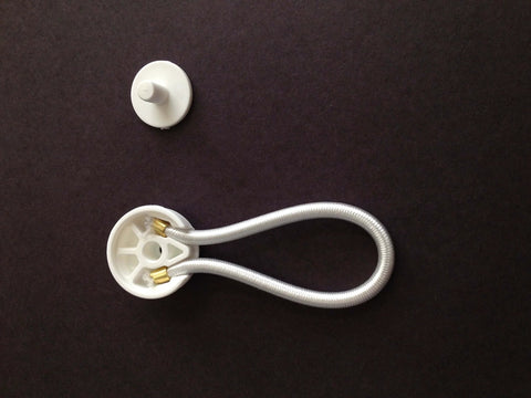 8-Inch White Shock Cord And Fastener Clips For Canvas Covers, 4 Pack, Marine-Grade Bungee Cord shown against dark background.