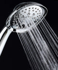 Square 6 Setting High Pressure Hand Shower With Extra Long 72 Inch Stainless Hose Bracket Solid Brass Fittings All Chrome Finish Premium Handheld Shower Head From A Top American Manufacturer Built To Last showing water flow.